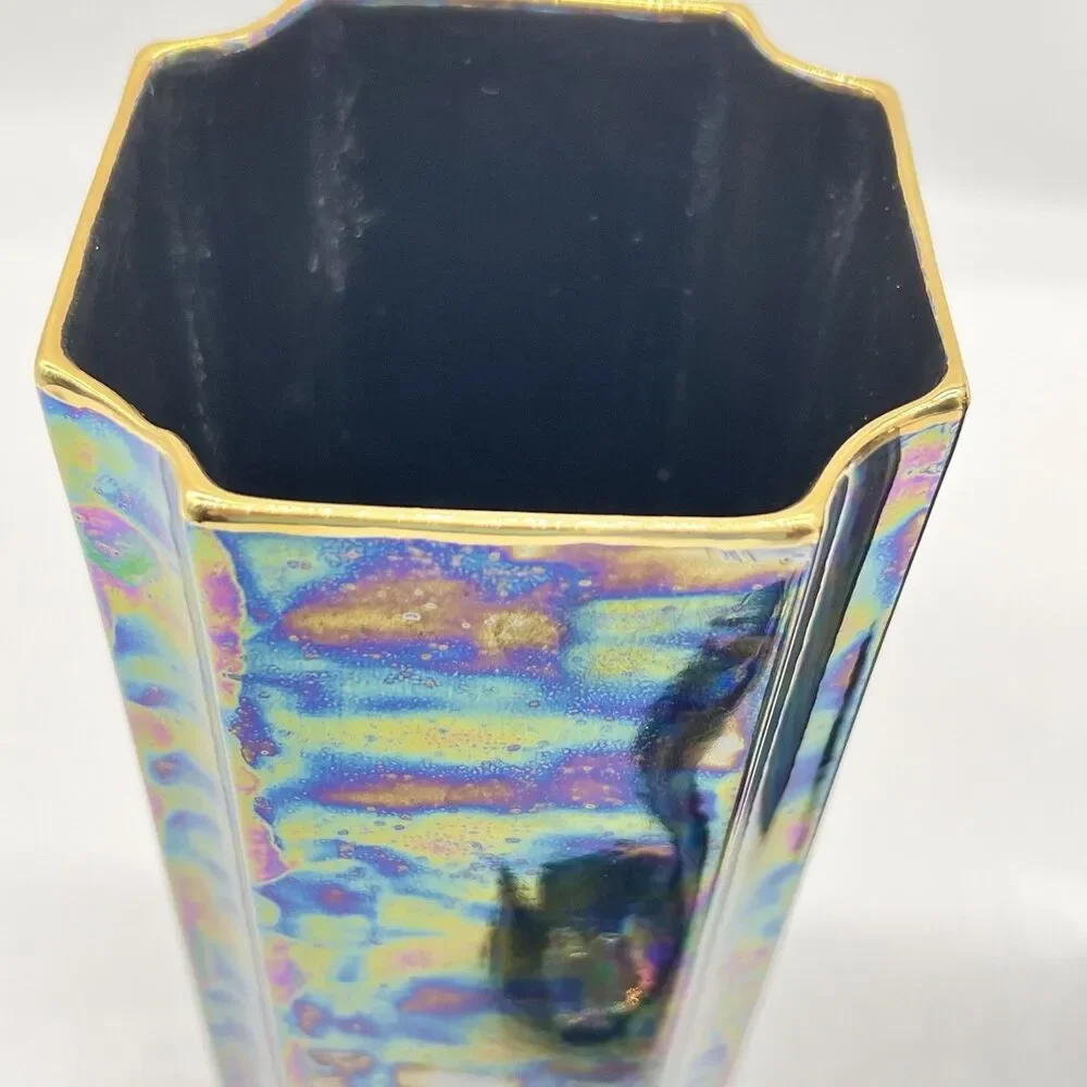 Lee Roy Cain Vintage Ceramic Pottery 2 Vases/Swans Iridescent Metallic Glaze